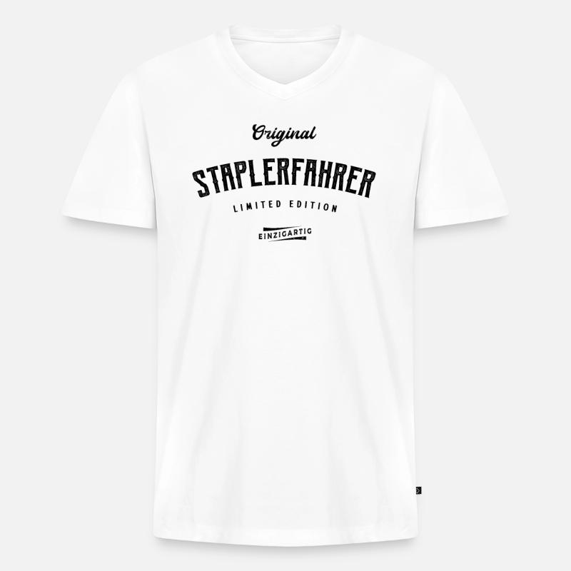 Staplerfahrer Limited Edition Gabelstapler - Männer Premium Bio T-Shirt mit V-Ausschnitt - Weiß