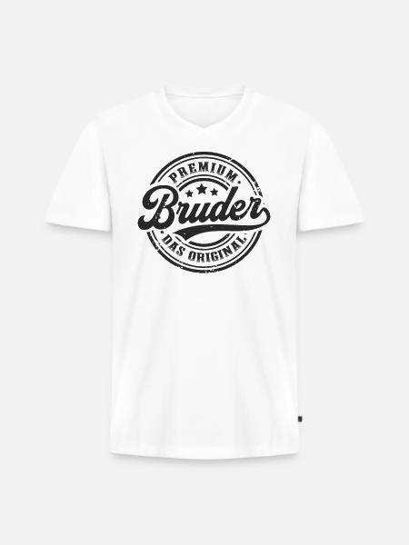 Bruder das Original - Männer Premium Bio T-Shirt mit V-Ausschnitt - Weiß