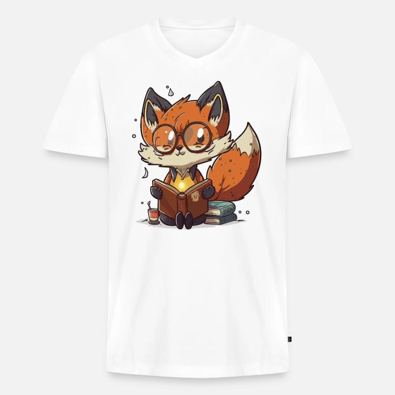 Fox buchen - Männer Premium Bio T-Shirt mit V-Ausschnitt - Weiß