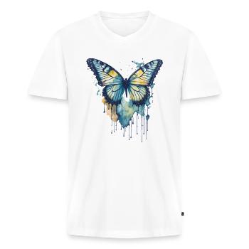 Aquarell Schmetterling - Männer Premium Bio T-Shirt mit V-Ausschnitt - Weiß - Vorne - Nico (187cm)