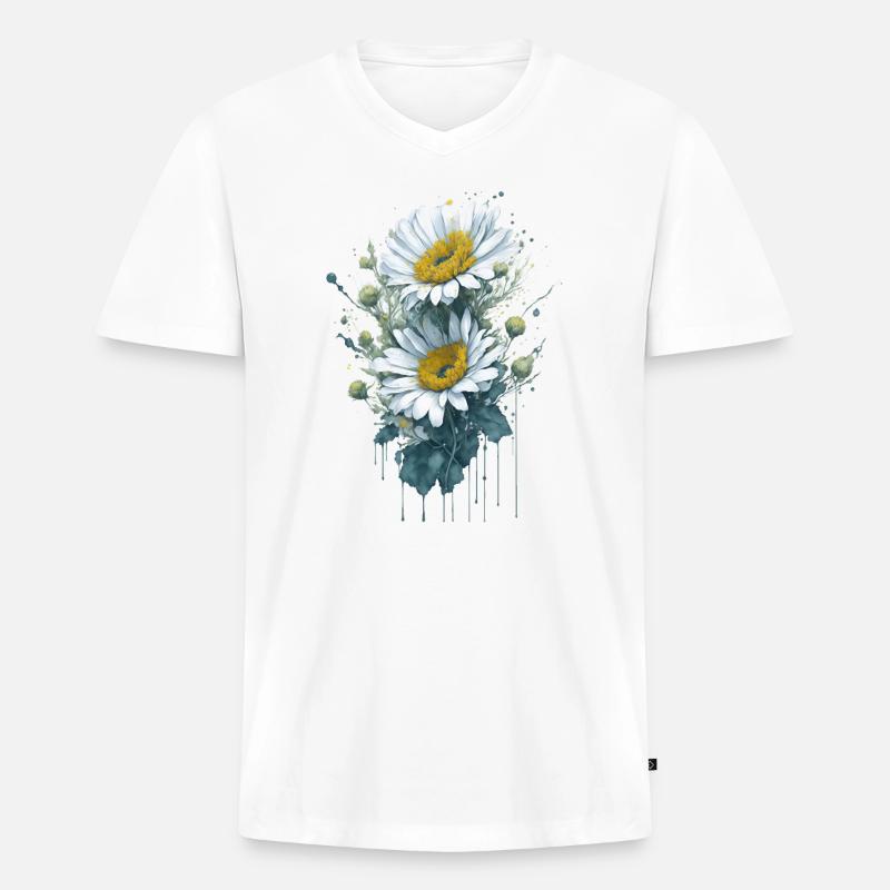 Aquarell Gänseblümchenblume - Männer Premium Bio T-Shirt mit V-Ausschnitt - Weiß