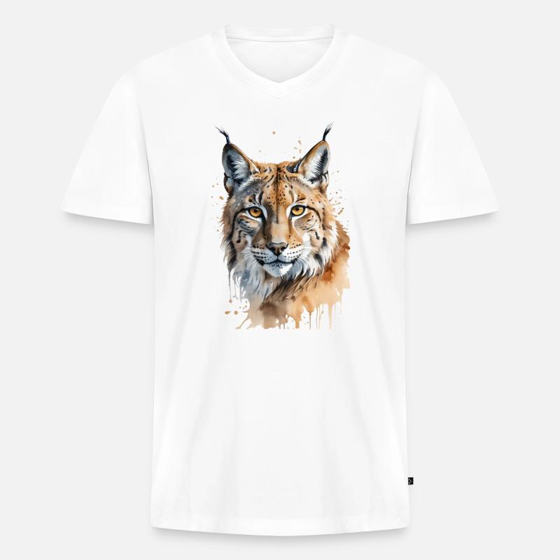 Majestätisches Luchs-Aquarell - Männer Premium Bio T-Shirt mit V-Ausschnitt - Weiß