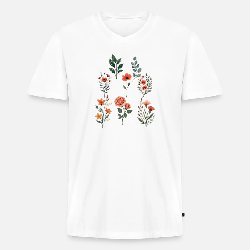 Verschiedene florale botanische Sets - Männer Premium Bio T-Shirt mit V-Ausschnitt - Weiß