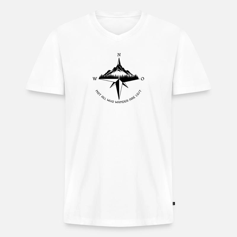 Wander Compass Mountain Zitat - Männer Premium Bio T-Shirt mit V-Ausschnitt - Weiß