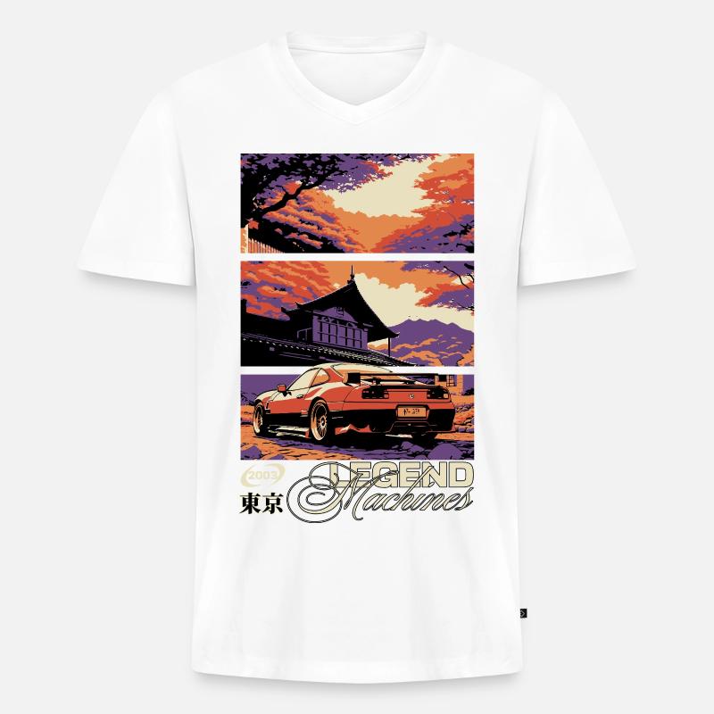 Legende des Triptychons Sunset Skyline - Männer Premium Bio T-Shirt mit V-Ausschnitt - Weiß
