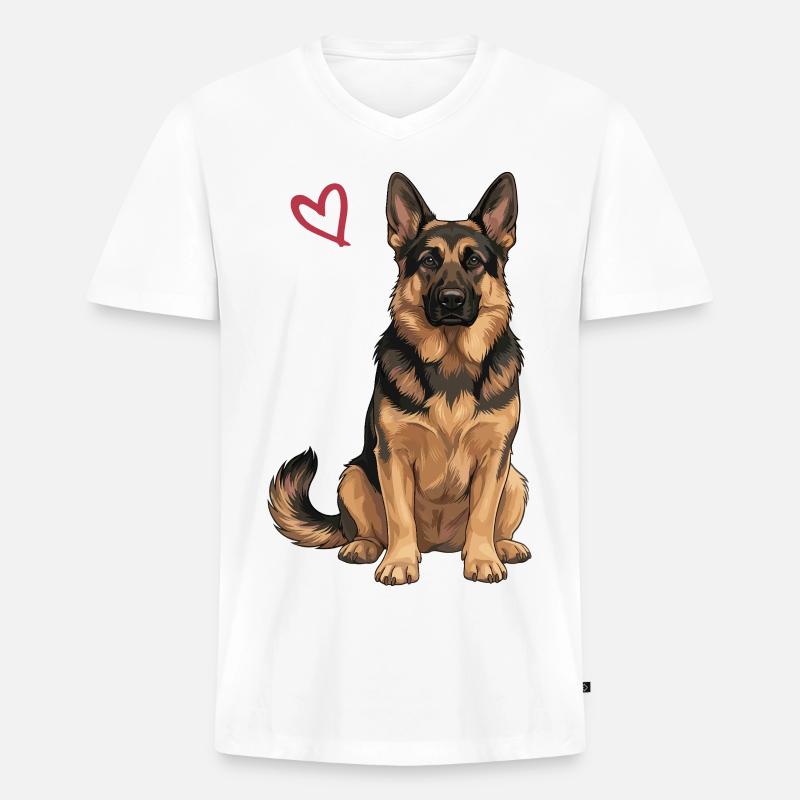 Deutscher Schäferhund, Schäferhund - Männer Premium Bio T-Shirt mit V-Ausschnitt - Weiß