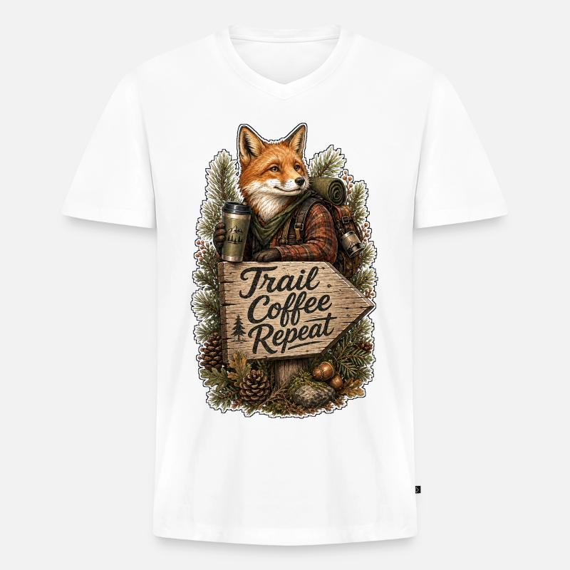 Trail Coffee Repeat Fuchs - Männer Premium Bio T-Shirt mit V-Ausschnitt - Weiß