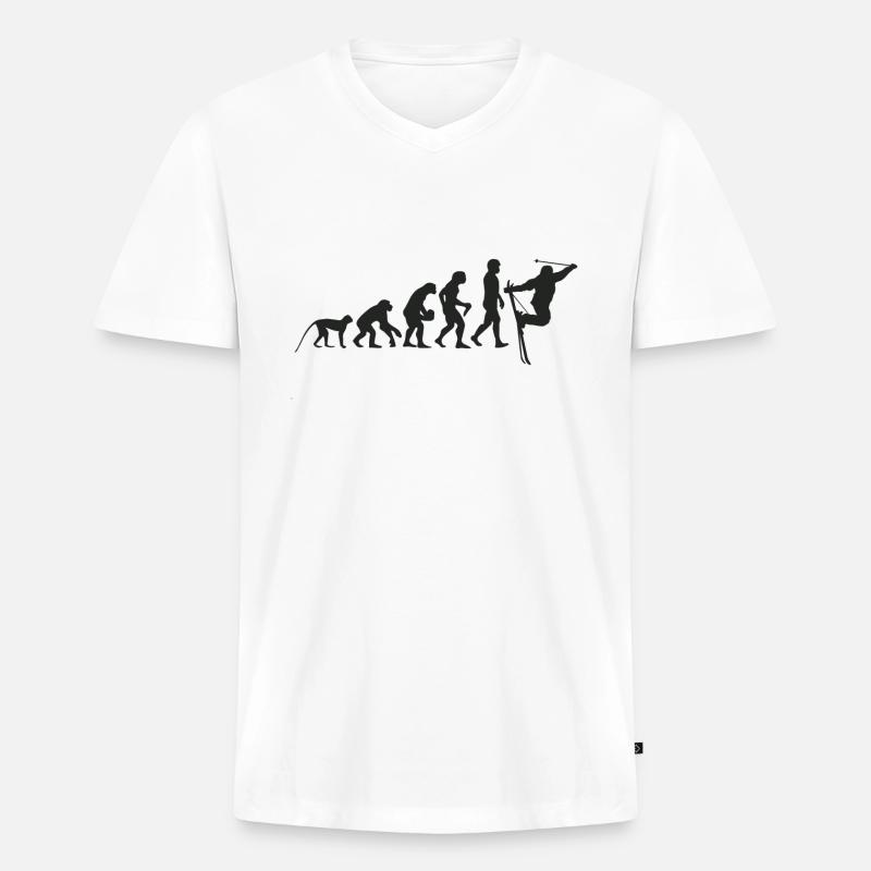 Ski Evolution - Männer Premium Bio T-Shirt mit V-Ausschnitt - Weiß