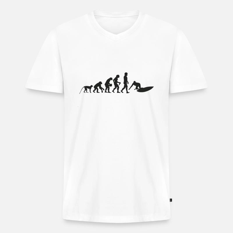 Surfen Evolution - Männer Premium Bio T-Shirt mit V-Ausschnitt - Weiß