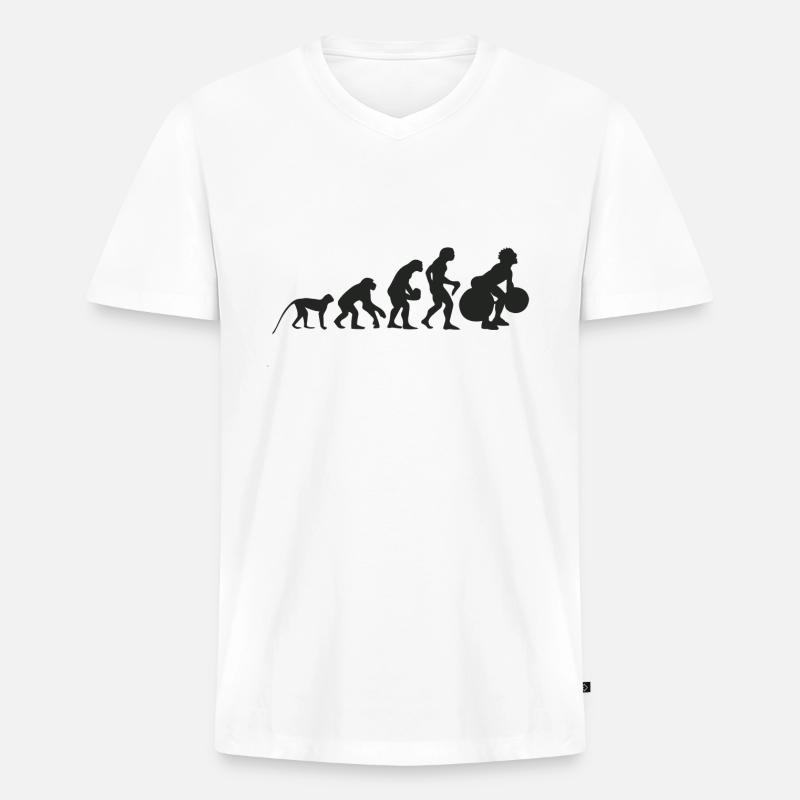 Evolution Gewichtheben - Männer Premium Bio T-Shirt mit V-Ausschnitt - Weiß