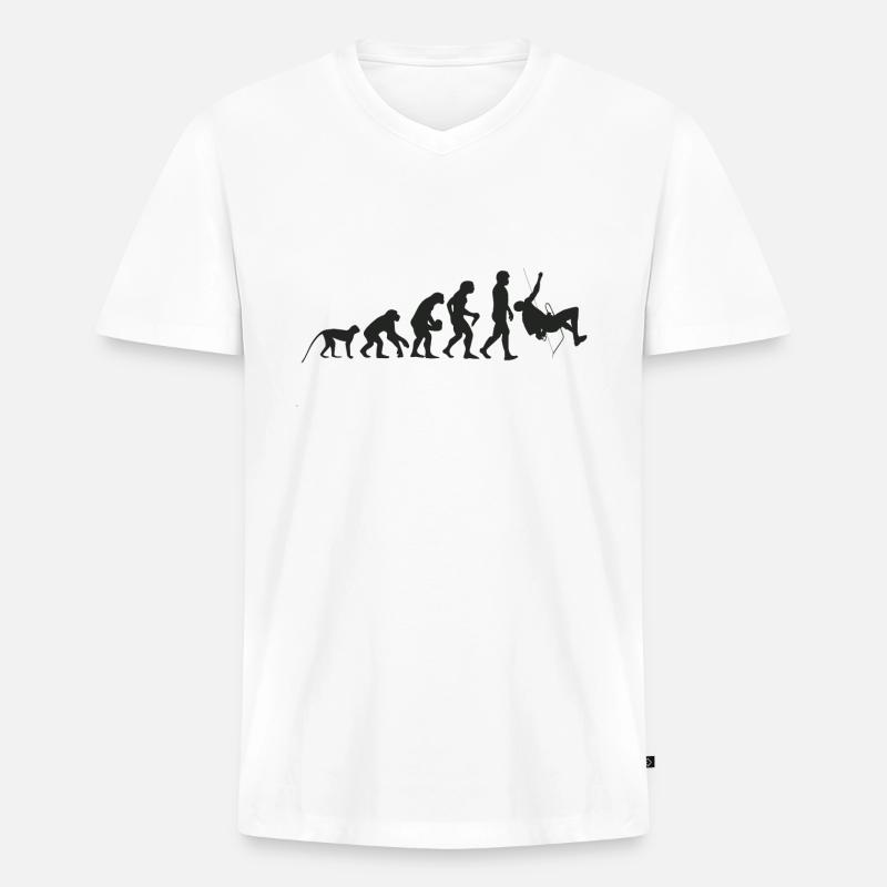 Evolution Klettern - Männer Premium Bio T-Shirt mit V-Ausschnitt - Weiß