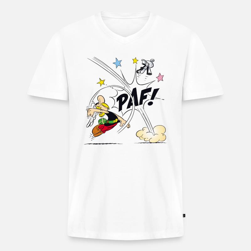 Asterix & Obelix - Asterix Faust - Männer Premium Bio T-Shirt mit V-Ausschnitt - Weiß