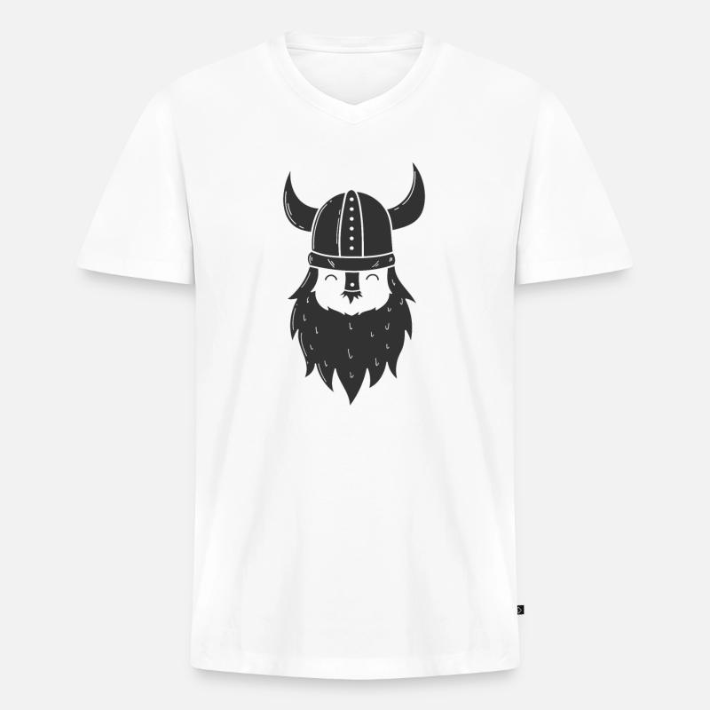 Wikinger mit Vollbart und Wikingerhelm - Männer Premium Bio T-Shirt mit V-Ausschnitt - Weiß