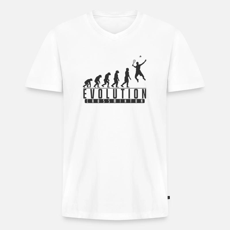 Crossminton Evolution Speedminton - Männer Premium Bio T-Shirt mit V-Ausschnitt - Weiß