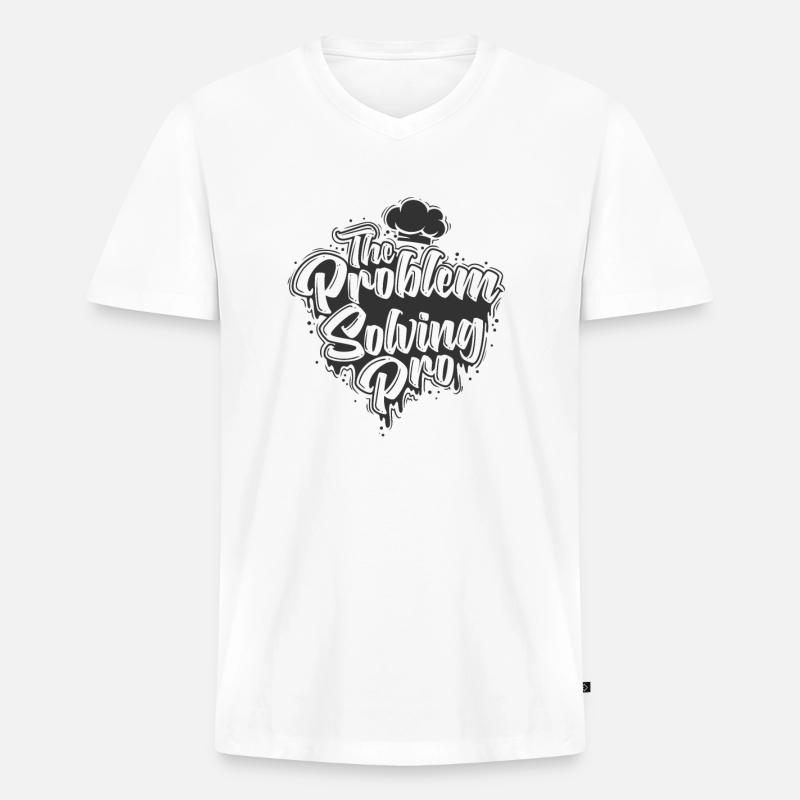 The Problem-Solving Pro - Männer Premium Bio T-Shirt mit V-Ausschnitt - Weiß