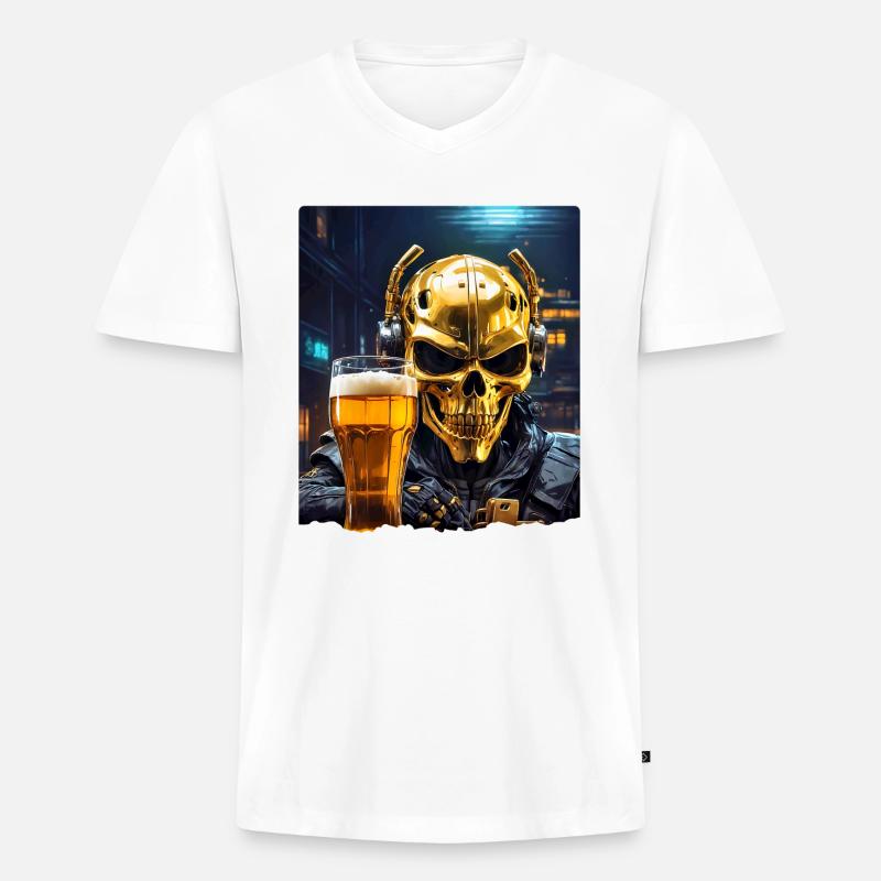 Bier Skull 0.3 - Männer Premium Bio T-Shirt mit V-Ausschnitt - Weiß
