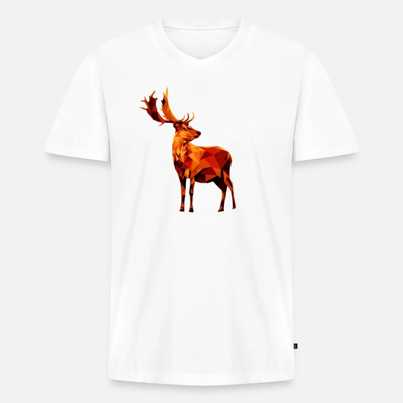 Hirsch - Männer Premium Bio T-Shirt mit V-Ausschnitt - Weiß