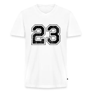 Numéro 23 - T-shirt encolure en V Premium bio Homme - blanc - Devant - Nico (187cm)