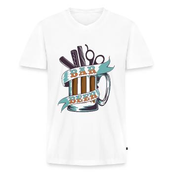 Barber Beer - Men's Premium Organic T-shirt with V-neck - white - Front - Nico (187cm)