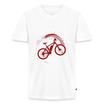 E Bike MTB Mountainbike - Männer Premium Bio T-Shirt mit V-Ausschnitt - Weiß - Vorne - Nico (187cm)