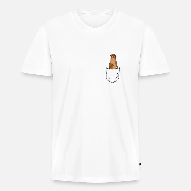 Otter Tasche Seeotter Wiesel Brusttasche - Männer Premium Bio T-Shirt mit V-Ausschnitt - Weiß