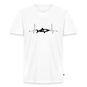 Scuba Dive Taucher Hai Tauchen Haifisch Herzschlag - Männer Premium Bio T-Shirt mit V-Ausschnitt - Weiß - Vorne - Nico (187cm)