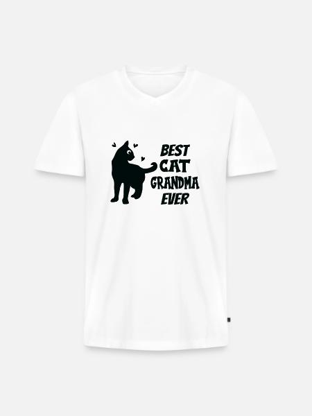 Best Cat Grandma Ever Oma liebt Katzen - Männer Premium Bio T-Shirt mit V-Ausschnitt - Weiß