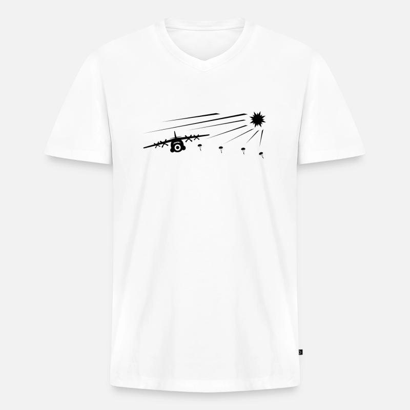 Fallschirmjäger Fallschirmspringer mit Rundkappe - Männer Premium Bio T-Shirt mit V-Ausschnitt - Weiß