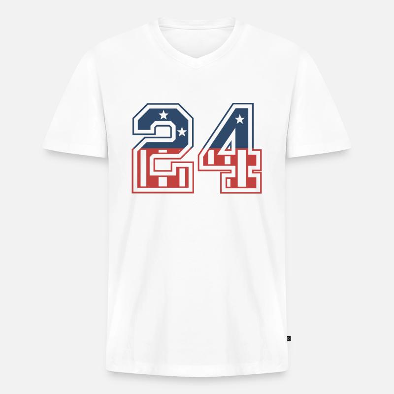 Nummer 24 USA - Männer Premium Bio T-Shirt mit V-Ausschnitt - Weiß