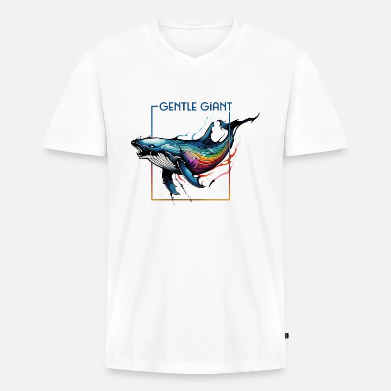 Strahlender Regenbogenwal - Der sanfte Riese - Männer Premium Bio T-Shirt mit V-Ausschnitt - Weiß