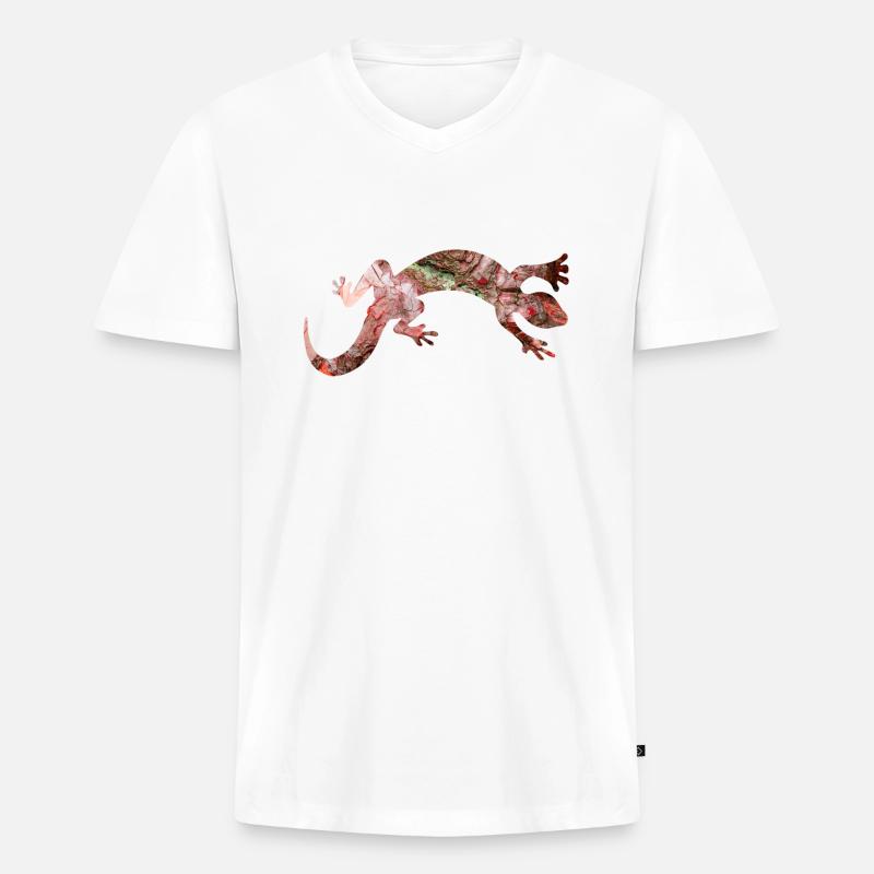 Rote Eidechse Reptil - Männer Premium Bio T-Shirt mit V-Ausschnitt - Weiß