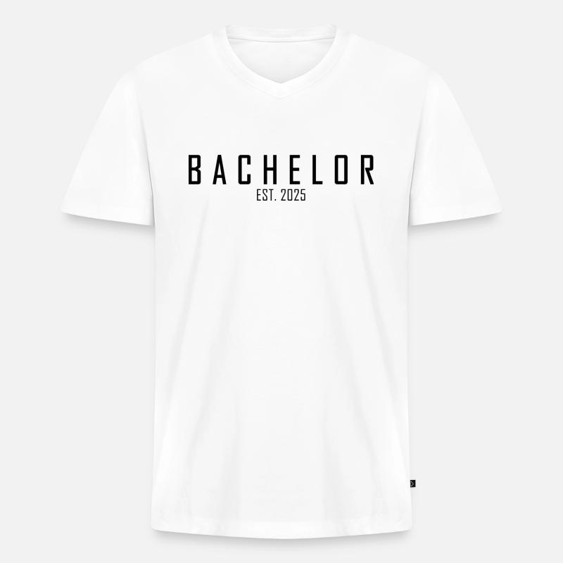 Bachelor est. 2025 - Männer Premium Bio T-Shirt mit V-Ausschnitt - Weiß