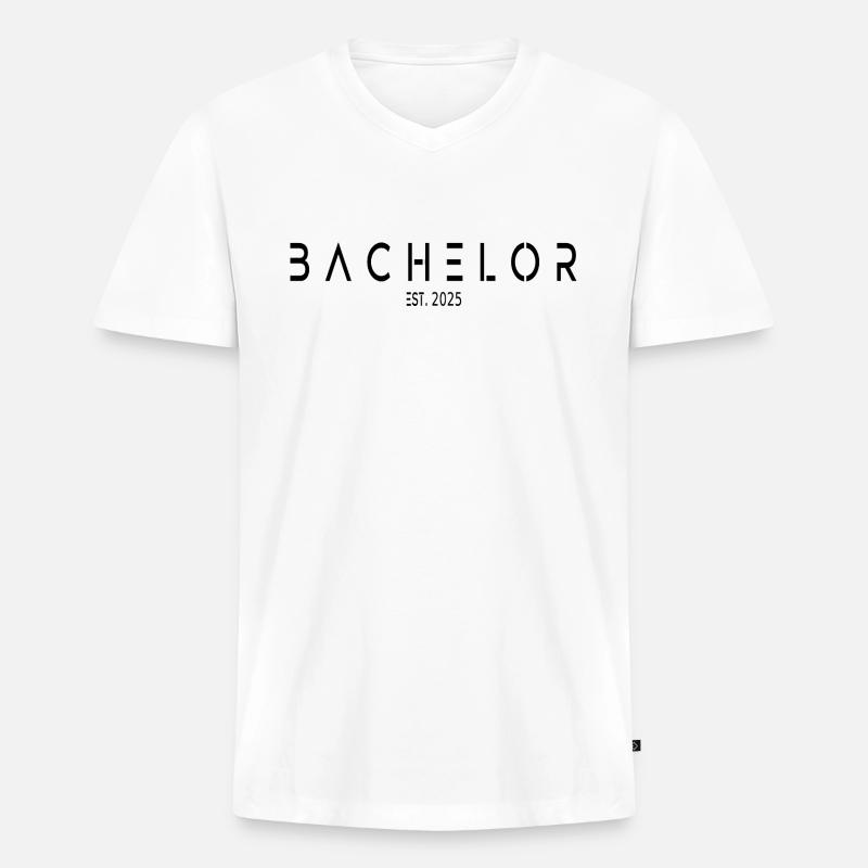 Bachelor est. 2025 - Männer Premium Bio T-Shirt mit V-Ausschnitt - Weiß