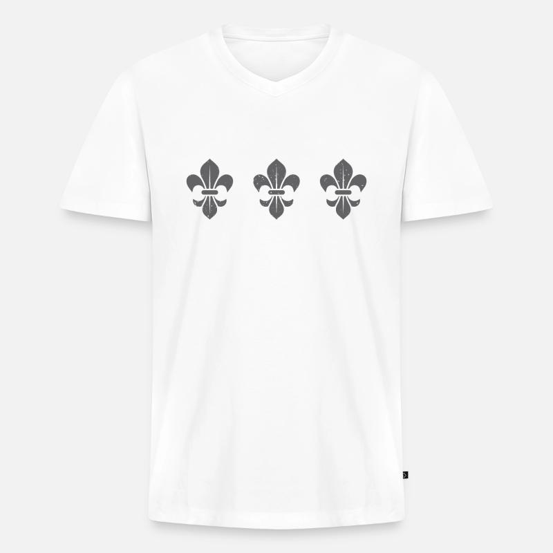 Fleur De Lys / Dunkelgrau - Männer Premium Bio T-Shirt mit V-Ausschnitt - Weiß