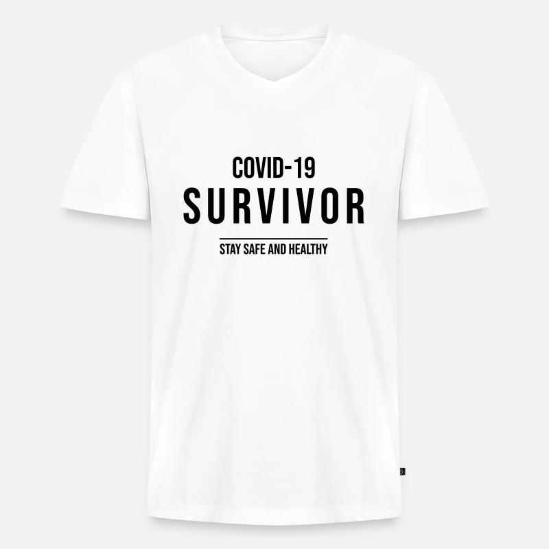 COVID-19 Survivor - Männer Premium Bio T-Shirt mit V-Ausschnitt - Weiß