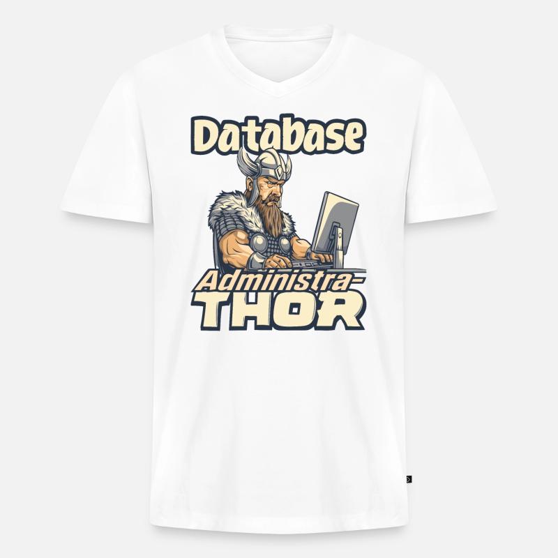 Viking Databaseadministra-thor Nerdy - Männer Premium Bio T-Shirt mit V-Ausschnitt - Weiß