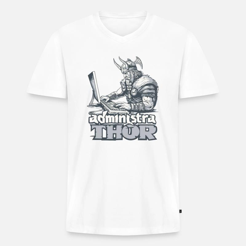 Viking Databaseadministra-thor Nerdy - Männer Premium Bio T-Shirt mit V-Ausschnitt - Weiß