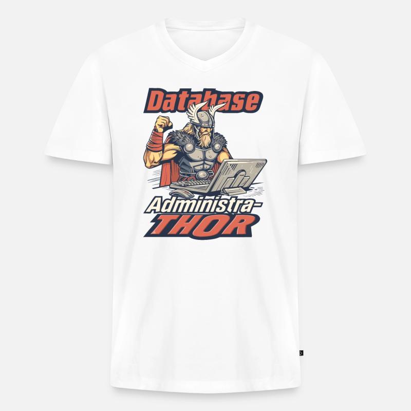 Viking Databaseadministra-thor Nerdy - Männer Premium Bio T-Shirt mit V-Ausschnitt - Weiß
