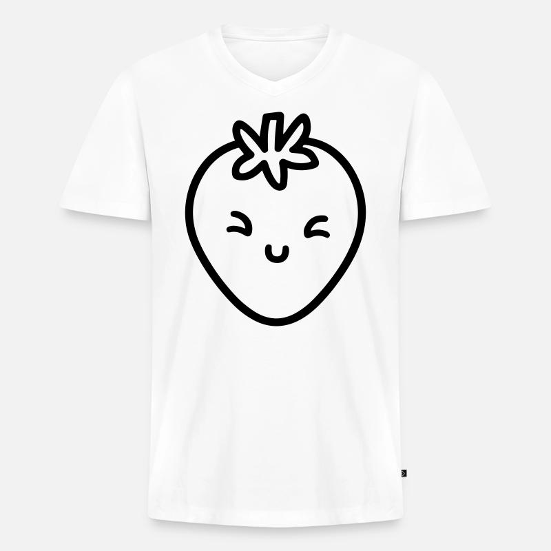 Erdbeere - Männer Premium Bio T-Shirt mit V-Ausschnitt - Weiß