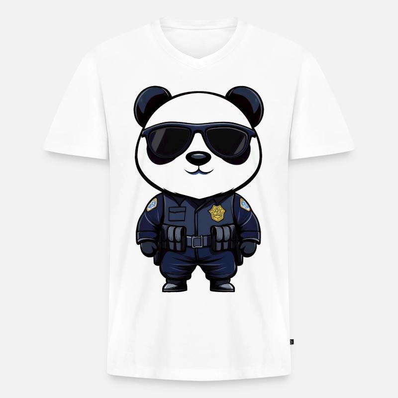 Polizei Pandas - Männer Premium Bio T-Shirt mit V-Ausschnitt - Weiß