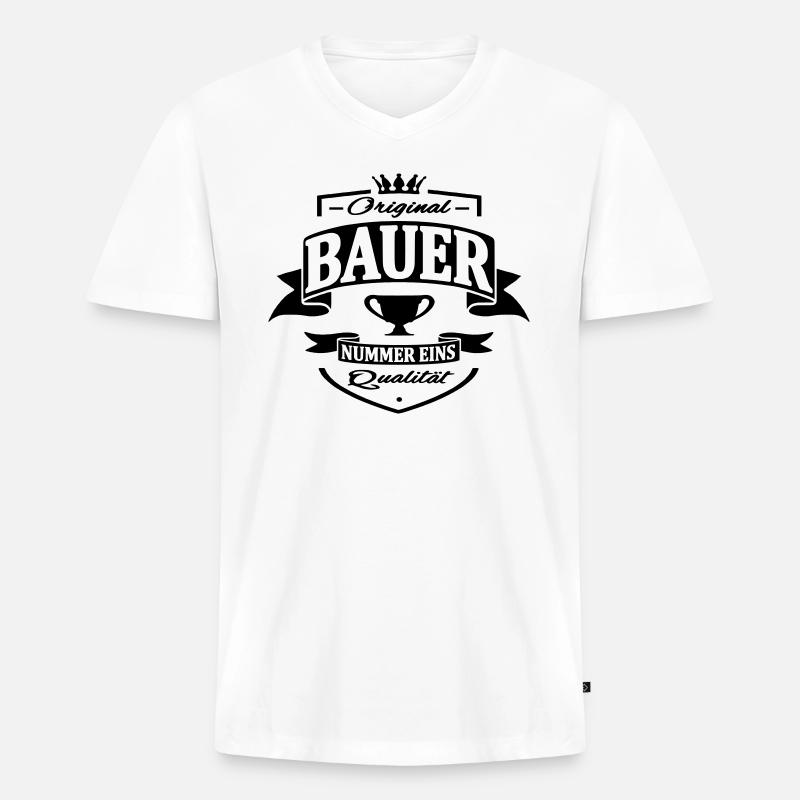 bauer - Männer Premium Bio T-Shirt mit V-Ausschnitt - Weiß