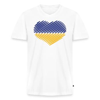 Ukraine Herz (Flagge / Blau - Gelb) - Männer Premium Bio T-Shirt mit V-Ausschnitt - Weiß - Vorne - Nico (187cm)
