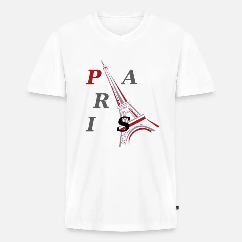 PARIS Eiffelturm - Männer Premium Bio T-Shirt mit V-Ausschnitt - Weiß