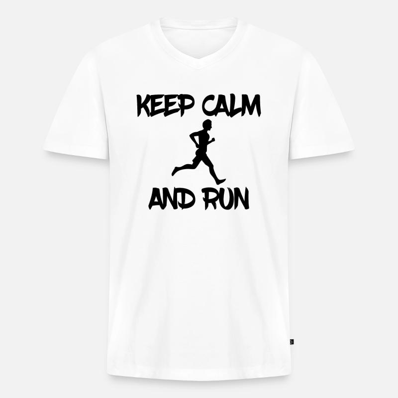 keep calm and run - Männer Premium Bio T-Shirt mit V-Ausschnitt - Weiß