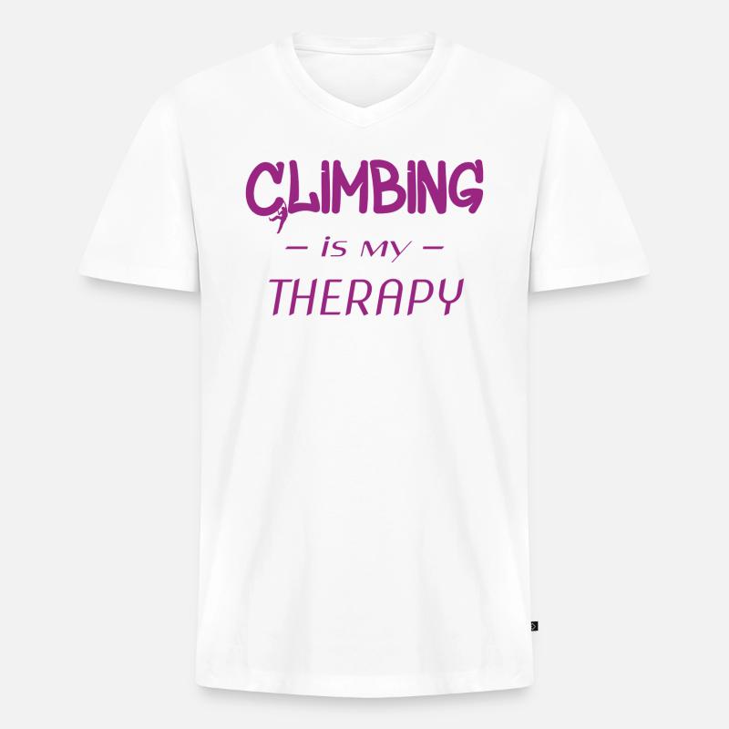 Climbing is my therapy - Männer Premium Bio T-Shirt mit V-Ausschnitt - Weiß