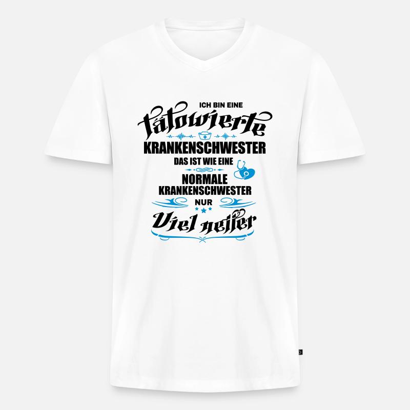 Tätowierte Krankenschwester. Krankenpflege - Männer Premium Bio T-Shirt mit V-Ausschnitt - Weiß