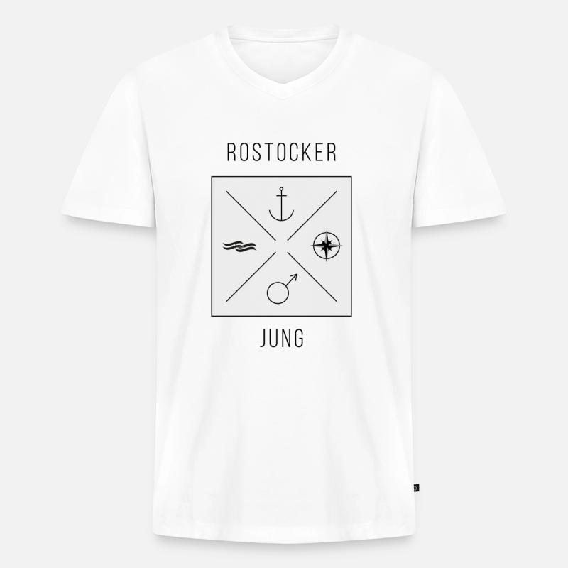 Rostocker Jung - Männer Premium Bio T-Shirt mit V-Ausschnitt - Weiß