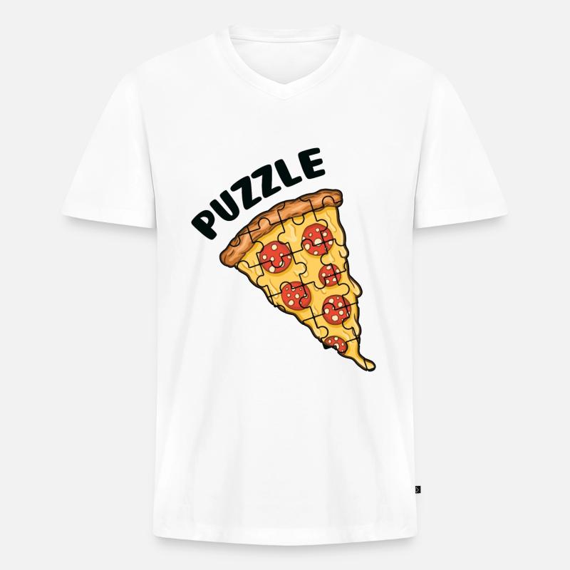 Pizza Stück Puzzle Puzzles Rätsel - Männer Premium Bio T-Shirt mit V-Ausschnitt - Weiß