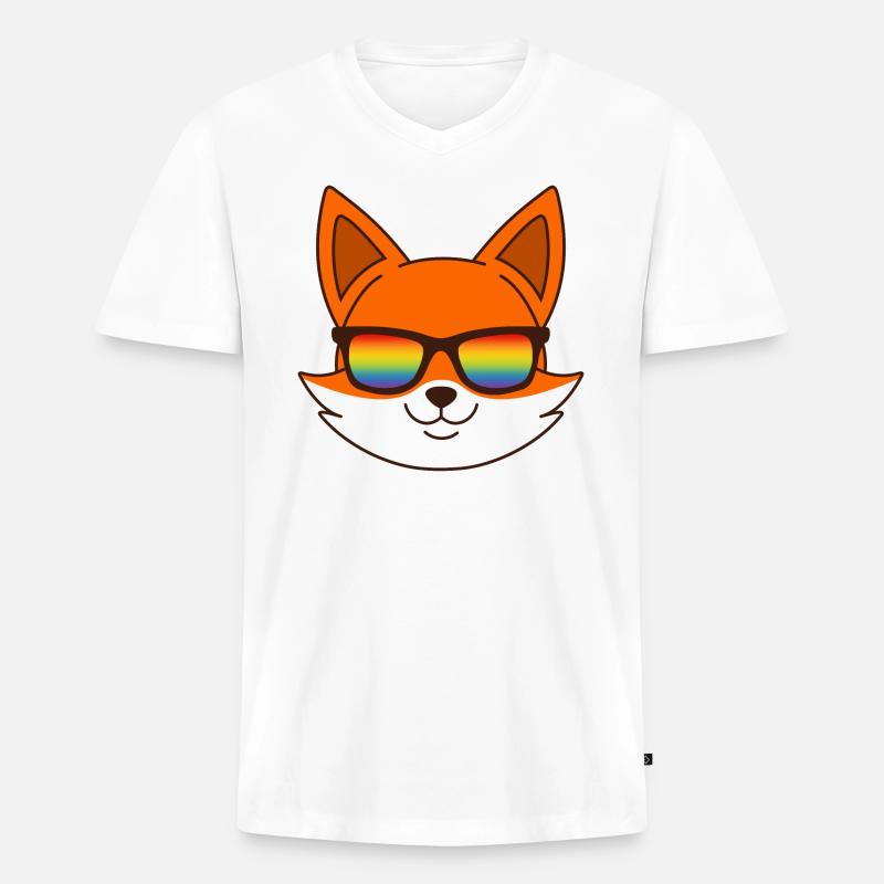 Fuchs mit Regenbogen Sonnenbrille - Männer Premium Bio T-Shirt mit V-Ausschnitt - Weiß