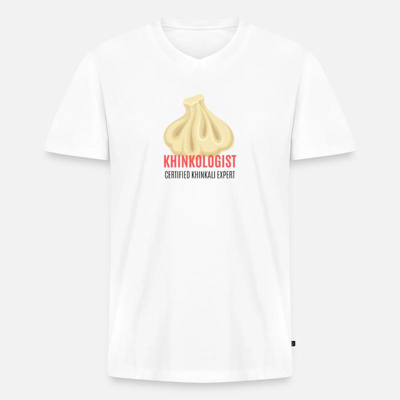KHINKALI ZERTIFIZIERTER EXPERTE - Männer Premium Bio T-Shirt mit V-Ausschnitt - Weiß